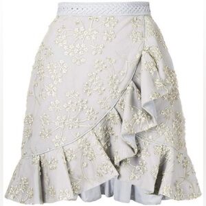 NWT SELF PORTRAIT Floral-embroidered Tulle Mini Skirt In Grey size 4